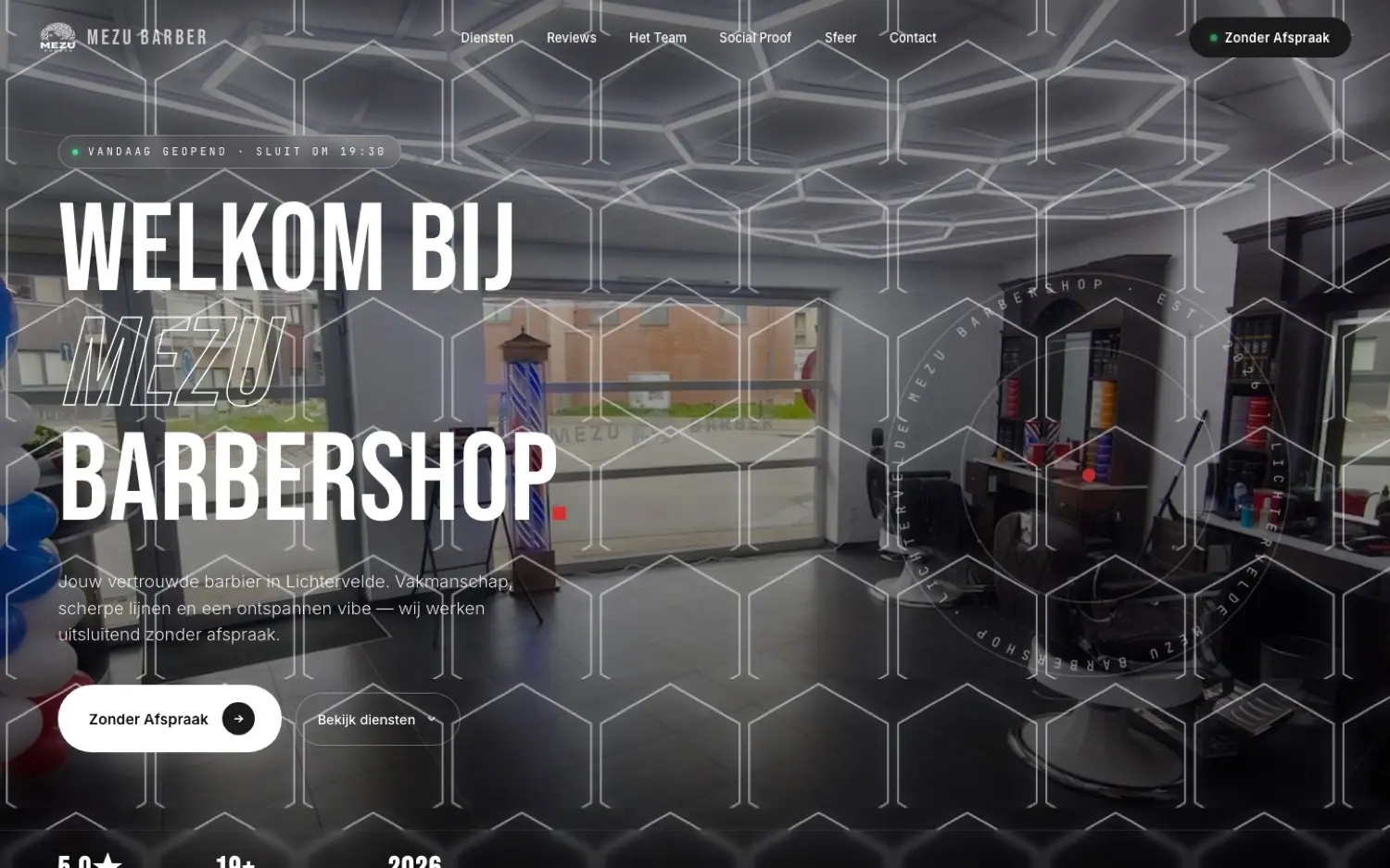 De website van Mezu Barbershop in Lichtervelde