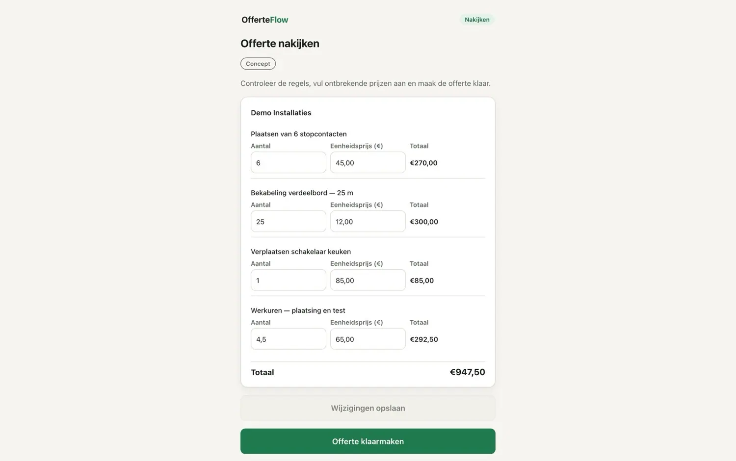OfferteFlow — de offerte nakijken voor je ze verstuurt