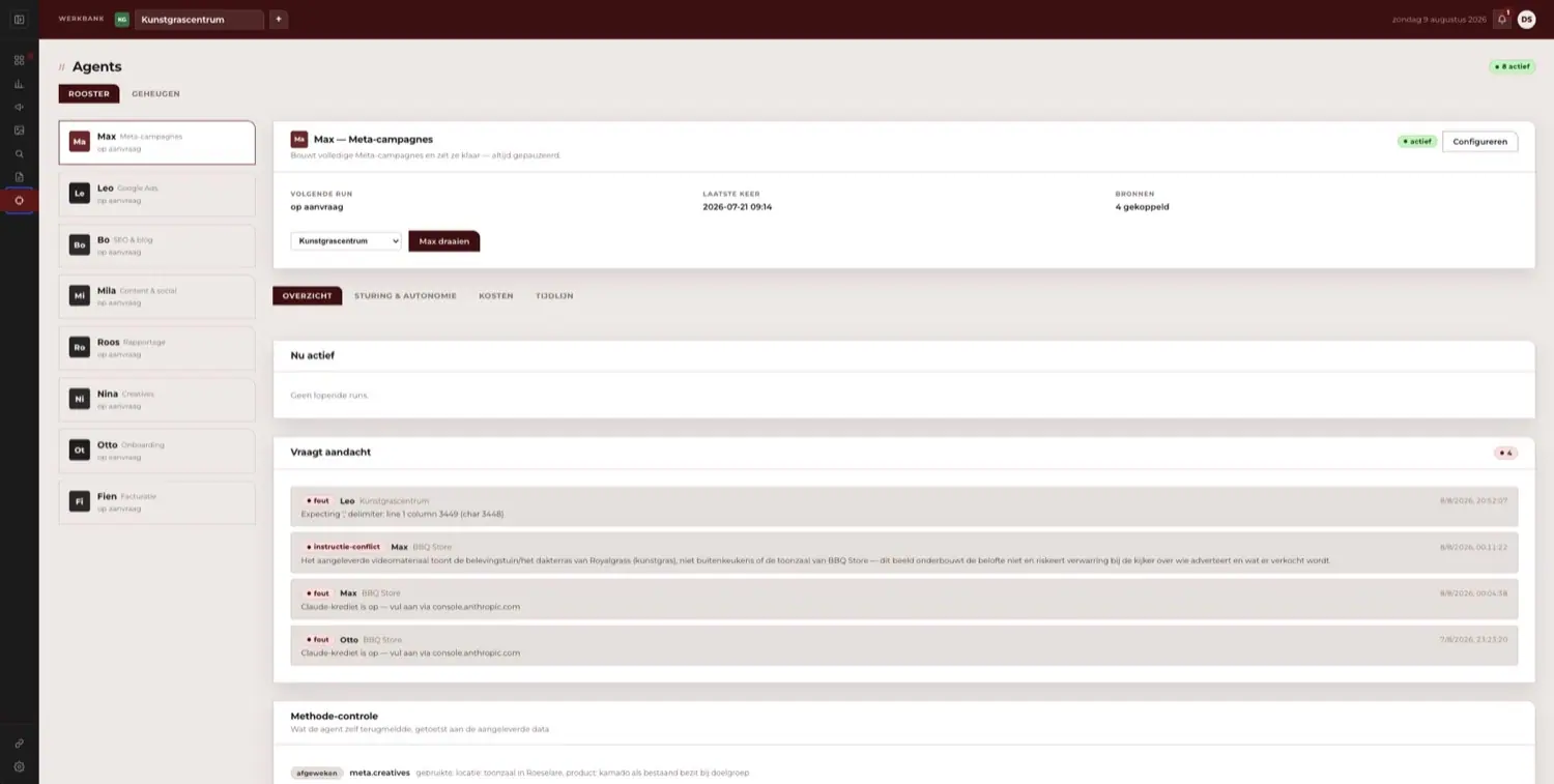 Het platform van Slash Agency — tweede scherm
